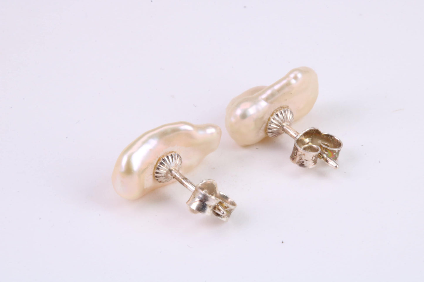 Freeform Natural Pearl Stud Earrings, set in Solid Silver