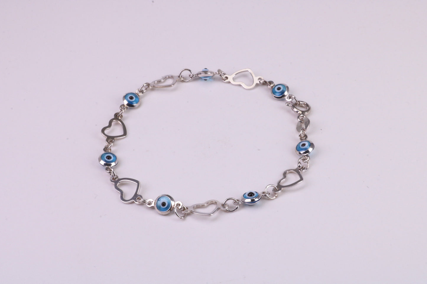 Evil Eye Protector Love Hearts Bracelet, Made from solid Sterling Silver