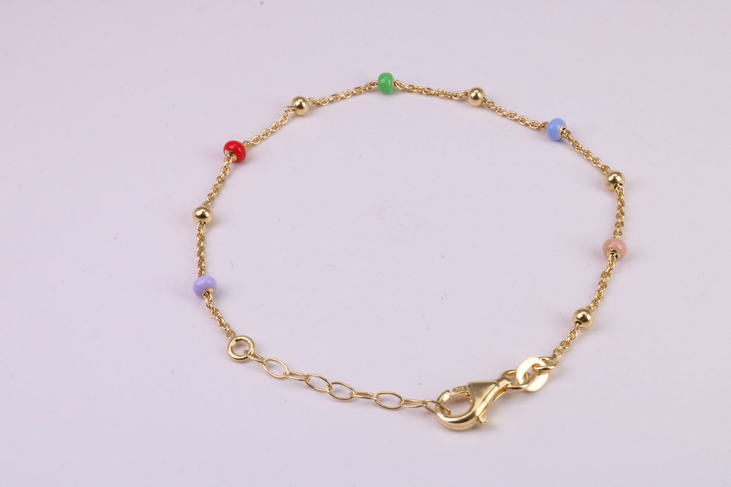 Dainty Rainbow Bracelet, With Length Adjustable Chain, Made from solid Sterling Silver and Further 18ct Yellow Gold Plated
