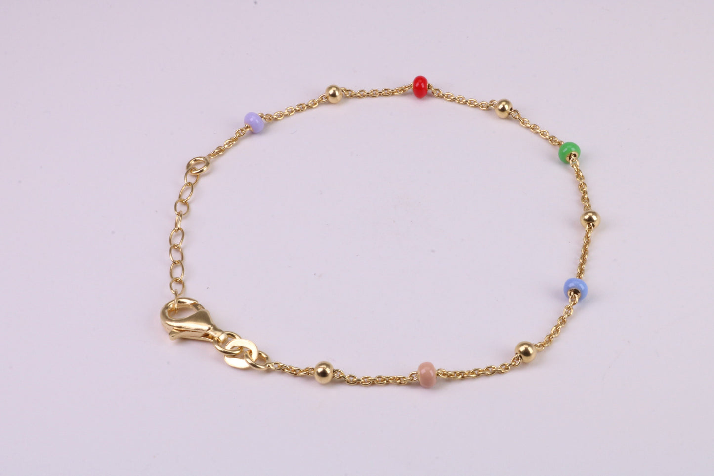 Dainty Rainbow Bracelet, With Length Adjustable Chain, Made from solid Sterling Silver and Further 18ct Yellow Gold Plated