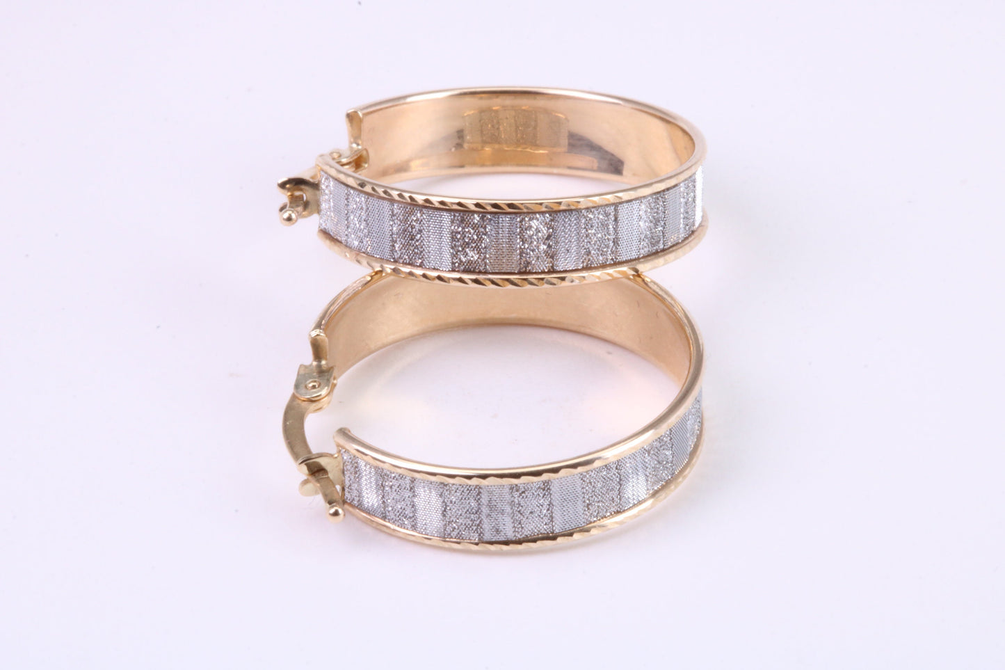22 mm Round Creole Hoop, Two Tone Shimmer Finish, Earrings Made from 9ct Yellow Gold