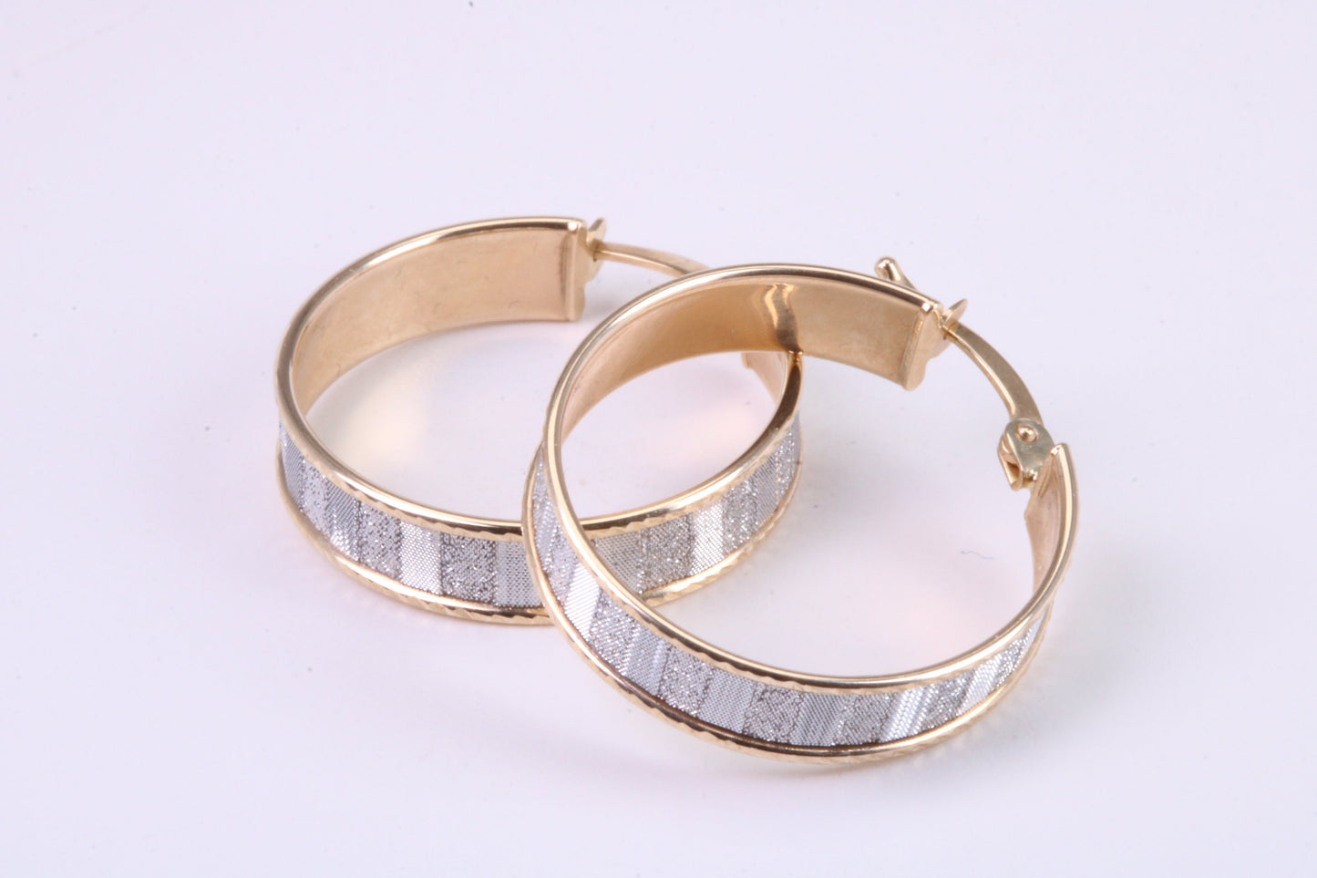 22 mm Round Creole Hoop, Two Tone Shimmer Finish, Earrings Made from 9ct Yellow Gold