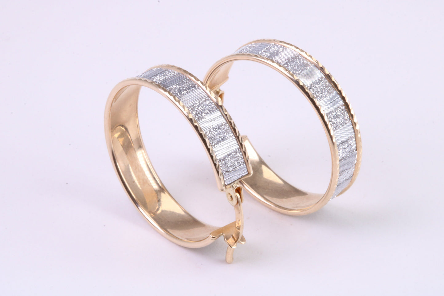 22 mm Round Creole Hoop, Two Tone Shimmer Finish, Earrings Made from 9ct Yellow Gold