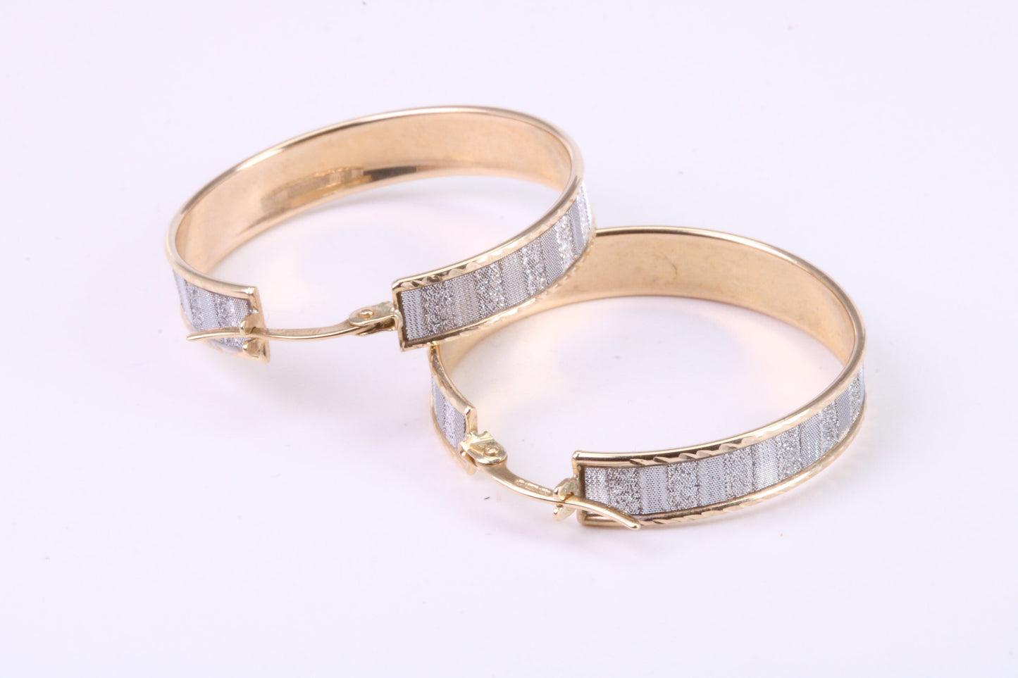 28 mm Round Creole Hoop, Two Tone Shimmer Finish, Earrings Made from 9ct Yellow Gold