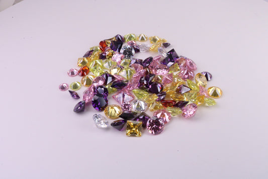 Assorted Pack of 100 AAA Grade Cubic Zirconia, Top Colour and Luster, Assorted Sizes, Shapes and Colours