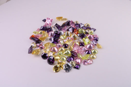 Assorted Pack of 100 AAA Grade Cubic Zirconia, Top Colour and Luster, Assorted Sizes, Shapes and Colours