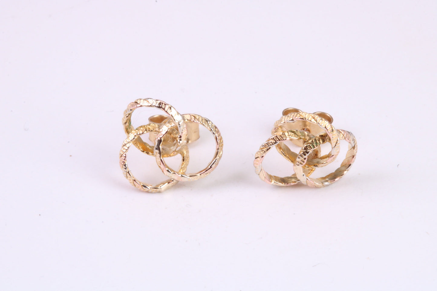 10 mm Round Triple Hoop Stud Earrings Made from Yellow Gold