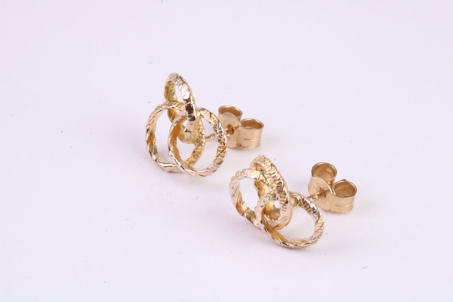 10 mm Round Triple Hoop Stud Earrings Made from Yellow Gold