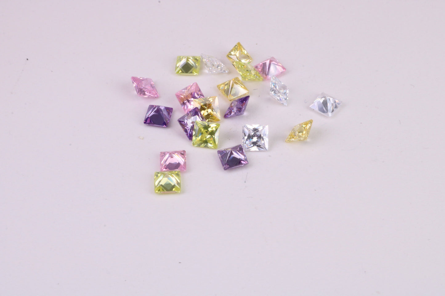 Assorted Pack of 20 Square cut AAA Grade Cubic Zirconia, Top Colour and Luster, Choice of Sizes, 4mm, 5mm, 6mm, 8mm and 10mm