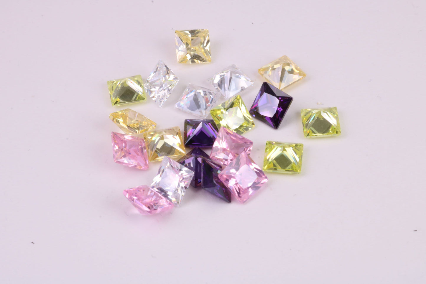 Assorted Pack of 20 Square cut AAA Grade Cubic Zirconia, Top Colour and Luster, Choice of Sizes, 4mm, 5mm, 6mm, 8mm and 10mm