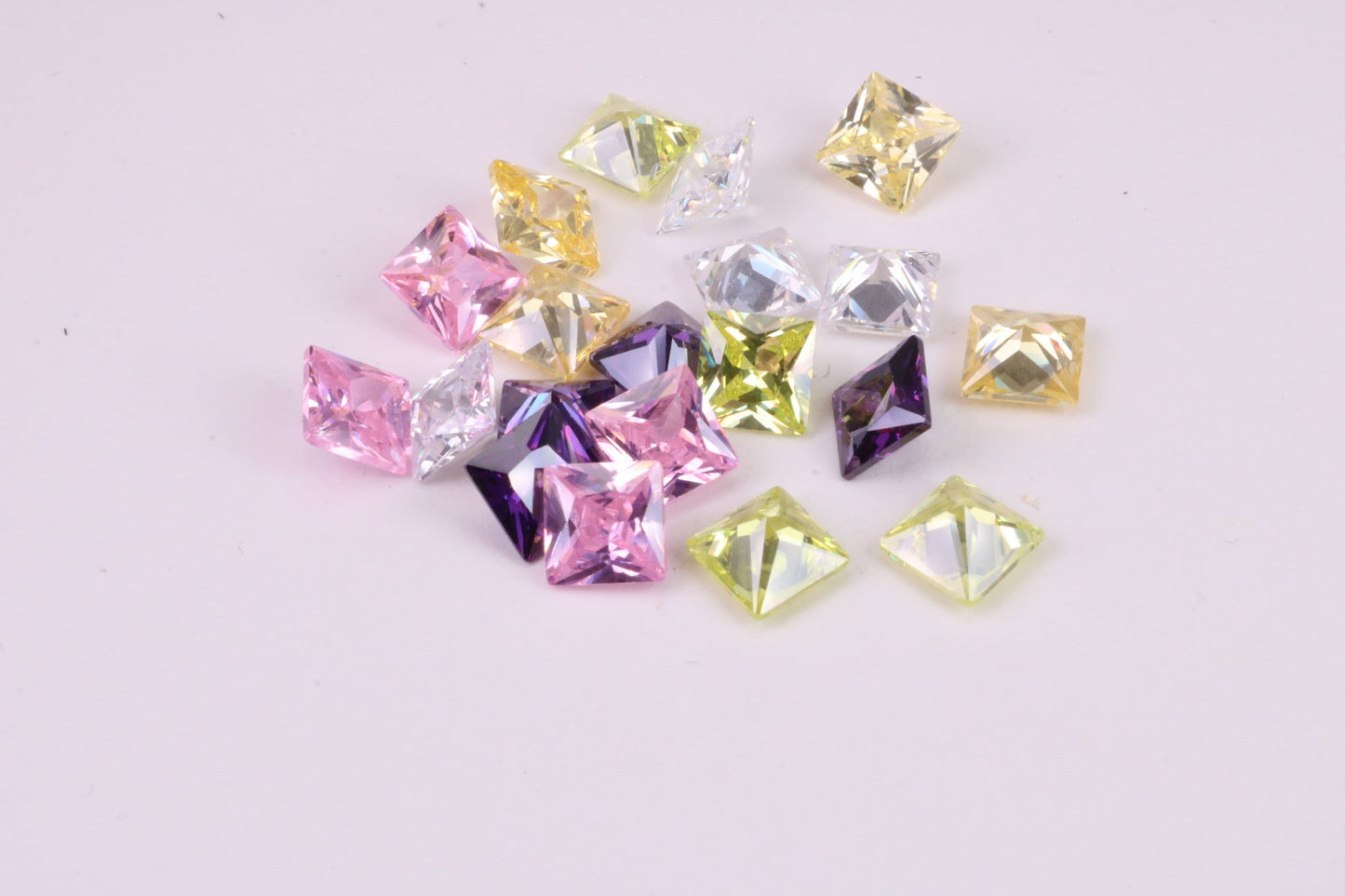 Assorted Pack of 20 Square cut AAA Grade Cubic Zirconia, Top Colour and Luster, Choice of Sizes, 4mm, 5mm, 6mm, 8mm and 10mm