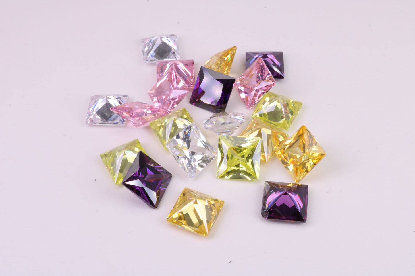 Assorted Pack of 20 Square cut AAA Grade Cubic Zirconia, Top Colour and Luster, Choice of Sizes, 4mm, 5mm, 6mm, 8mm and 10mm
