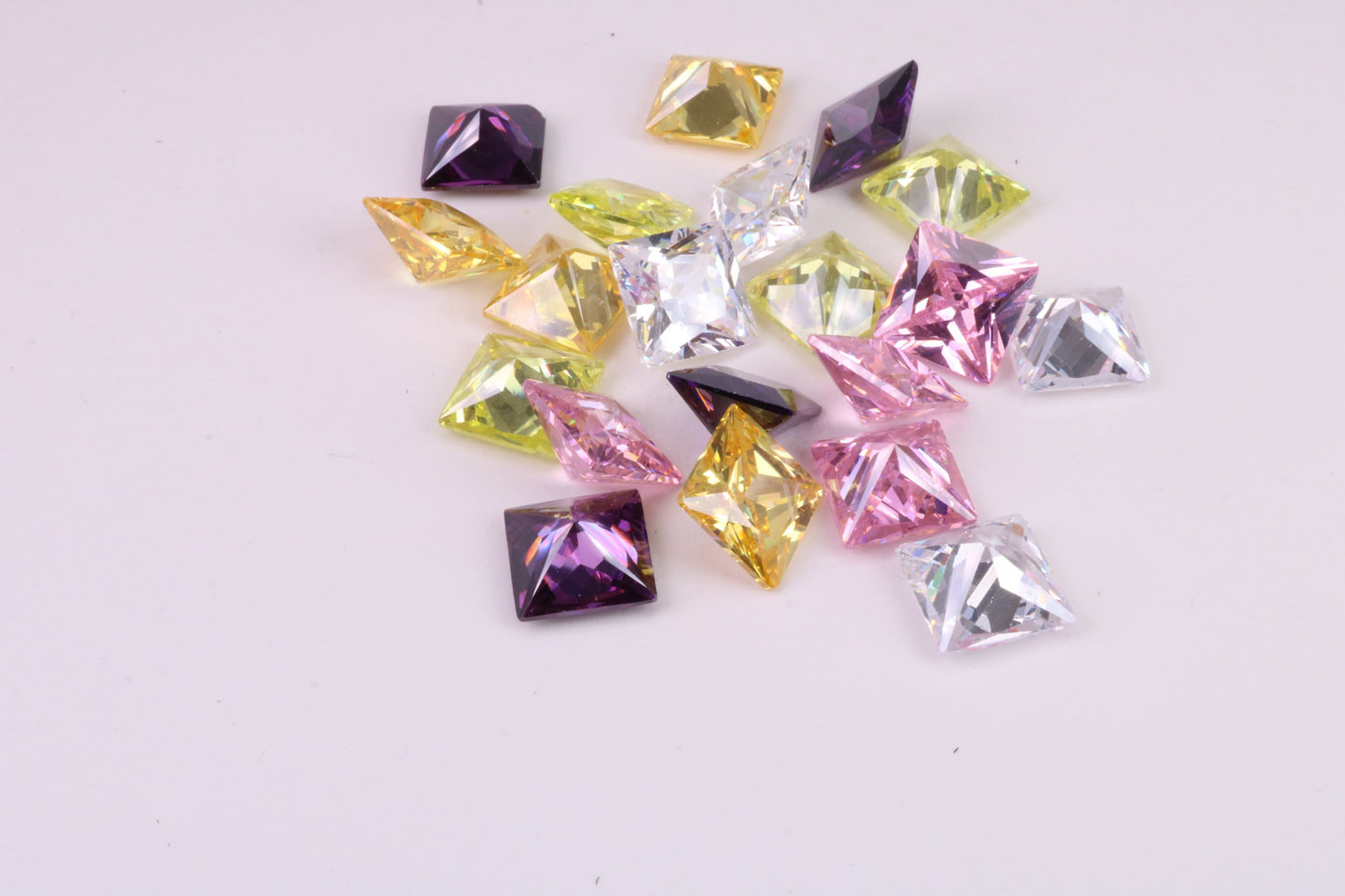 Assorted Pack of 20 Square cut AAA Grade Cubic Zirconia, Top Colour and Luster, Choice of Sizes, 4mm, 5mm, 6mm, 8mm and 10mm