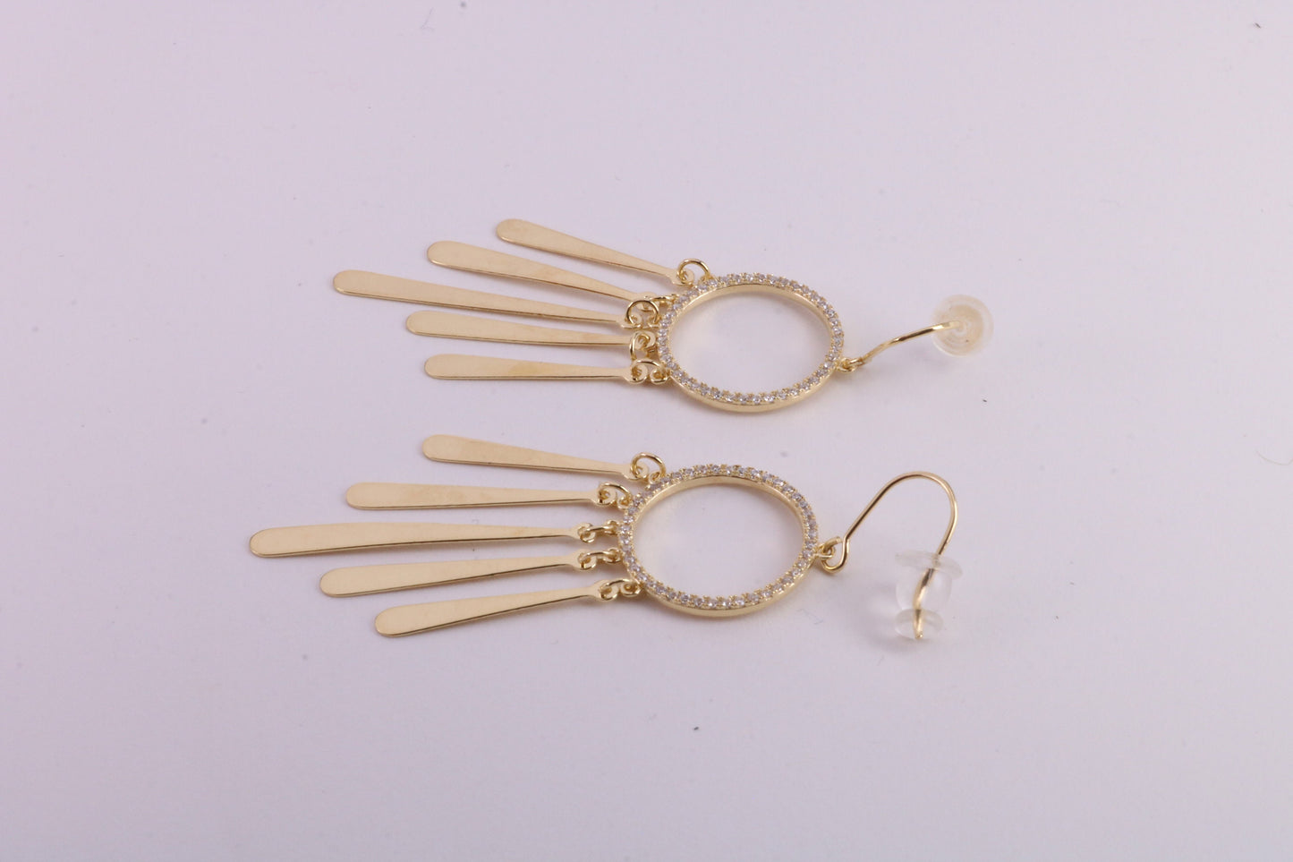 Fashionable 48 mm Long C Z Set Dropper Stud Earrings, Solid Silver with Yellow Gold Plating