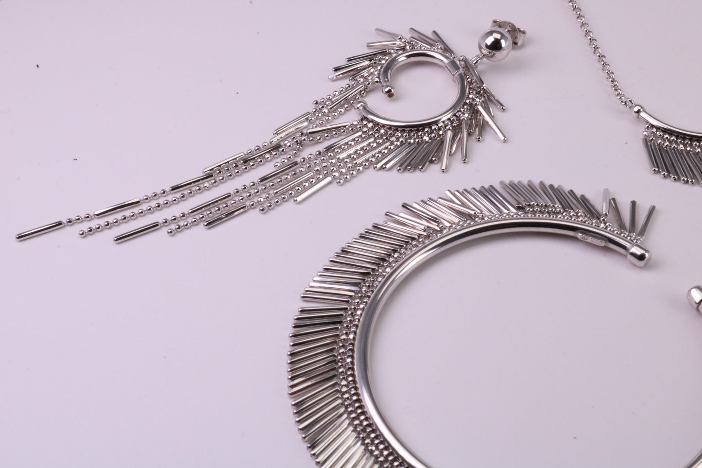 Large Silver Necklace with Matching Earrings and Bracelet