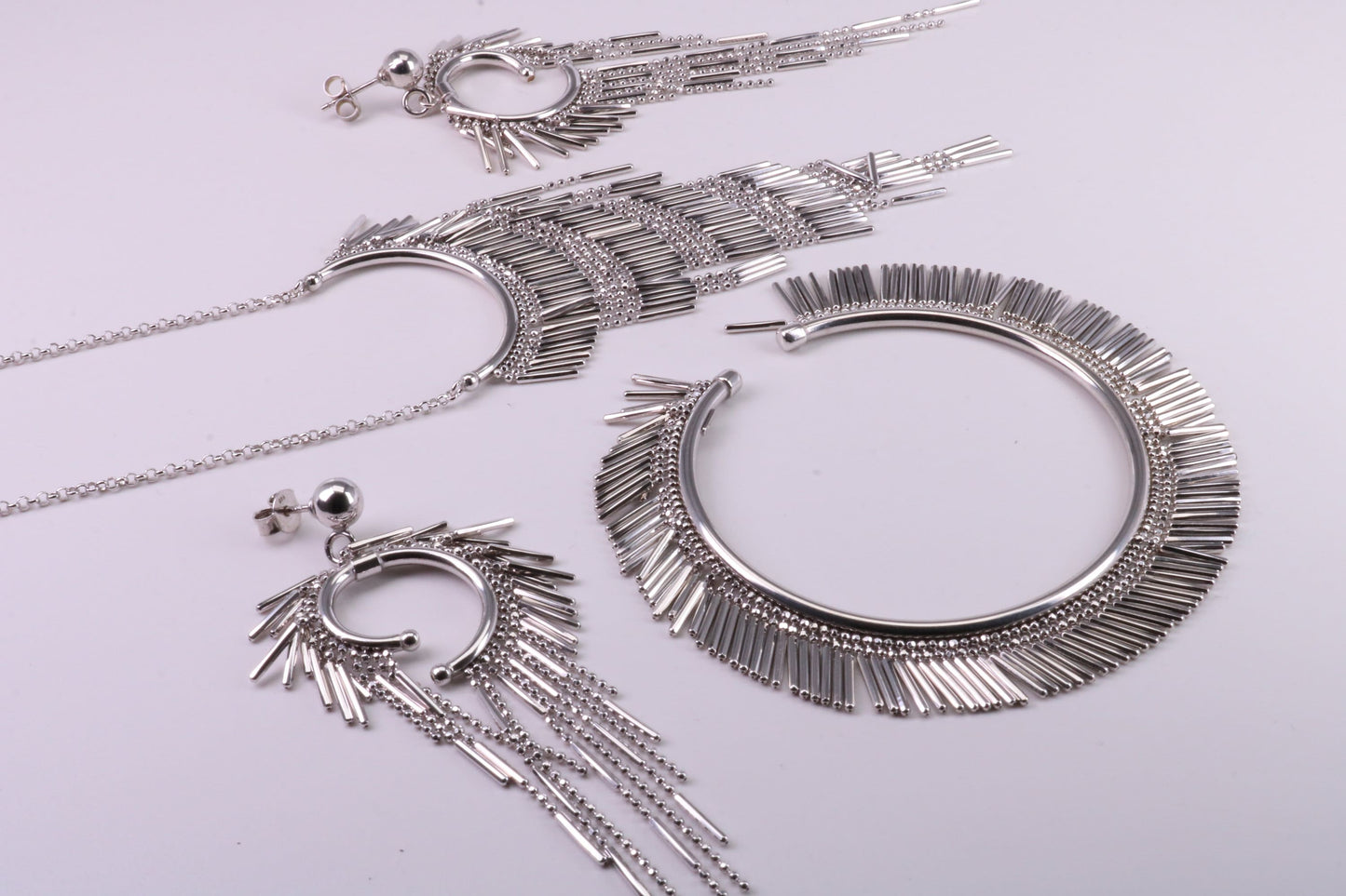 Large Silver Necklace with Matching Earrings and Bracelet