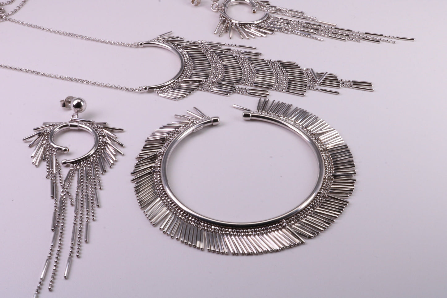 Large Silver Necklace with Matching Earrings and Bracelet