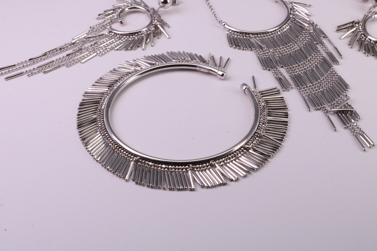 Large Silver Necklace with Matching Earrings and Bracelet