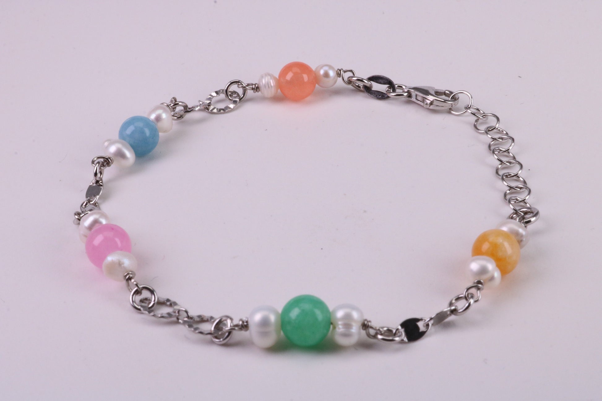 Rainbow Bracelet, With Length Adjustable Chain, Made from solid Sterling Silver
