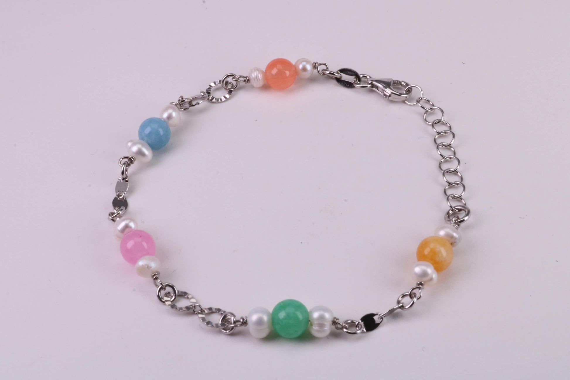 Rainbow Bracelet, With Length Adjustable Chain, Made from solid Sterling Silver