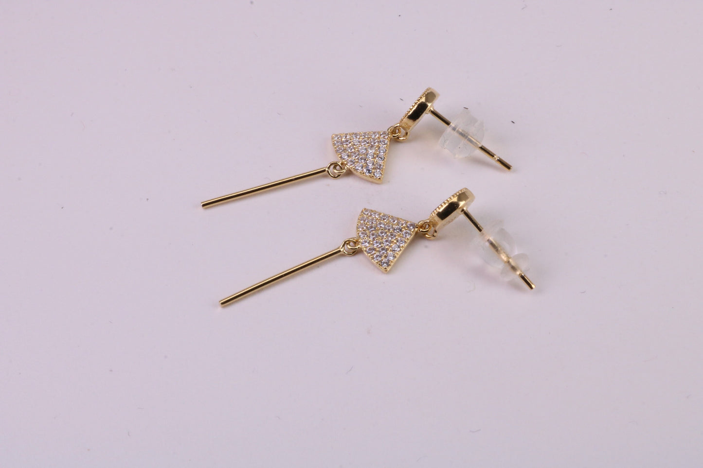 35 mm Long C Z and Black Onyx Set Dropper Stud Earrings, Solid Silver with Yellow Gold Plating