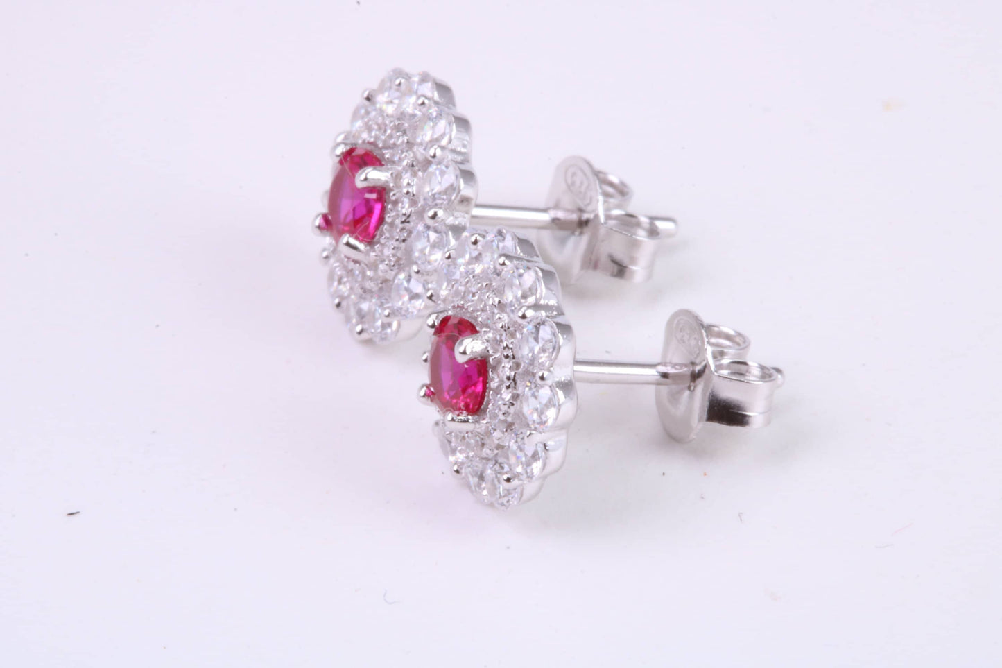 Ruby Red and Diamond White Cubic Zirconia set Stud Earrings, Very Dressy, Made from Solid 925 Grade Sterling Silver