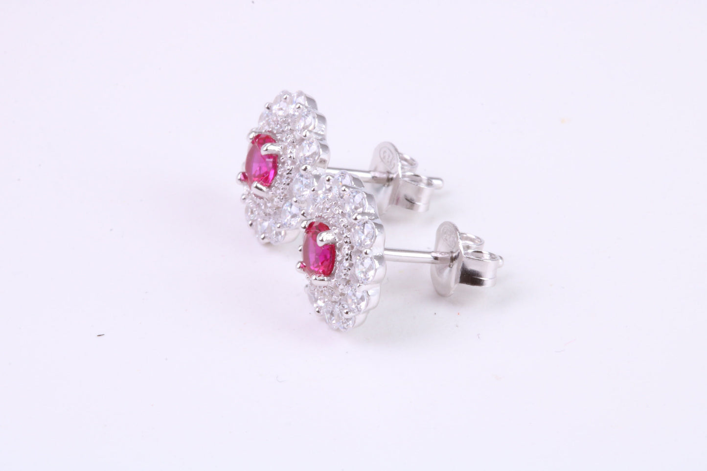 Ruby Red and Diamond White Cubic Zirconia set Stud Earrings, Very Dressy, Made from Solid 925 Grade Sterling Silver