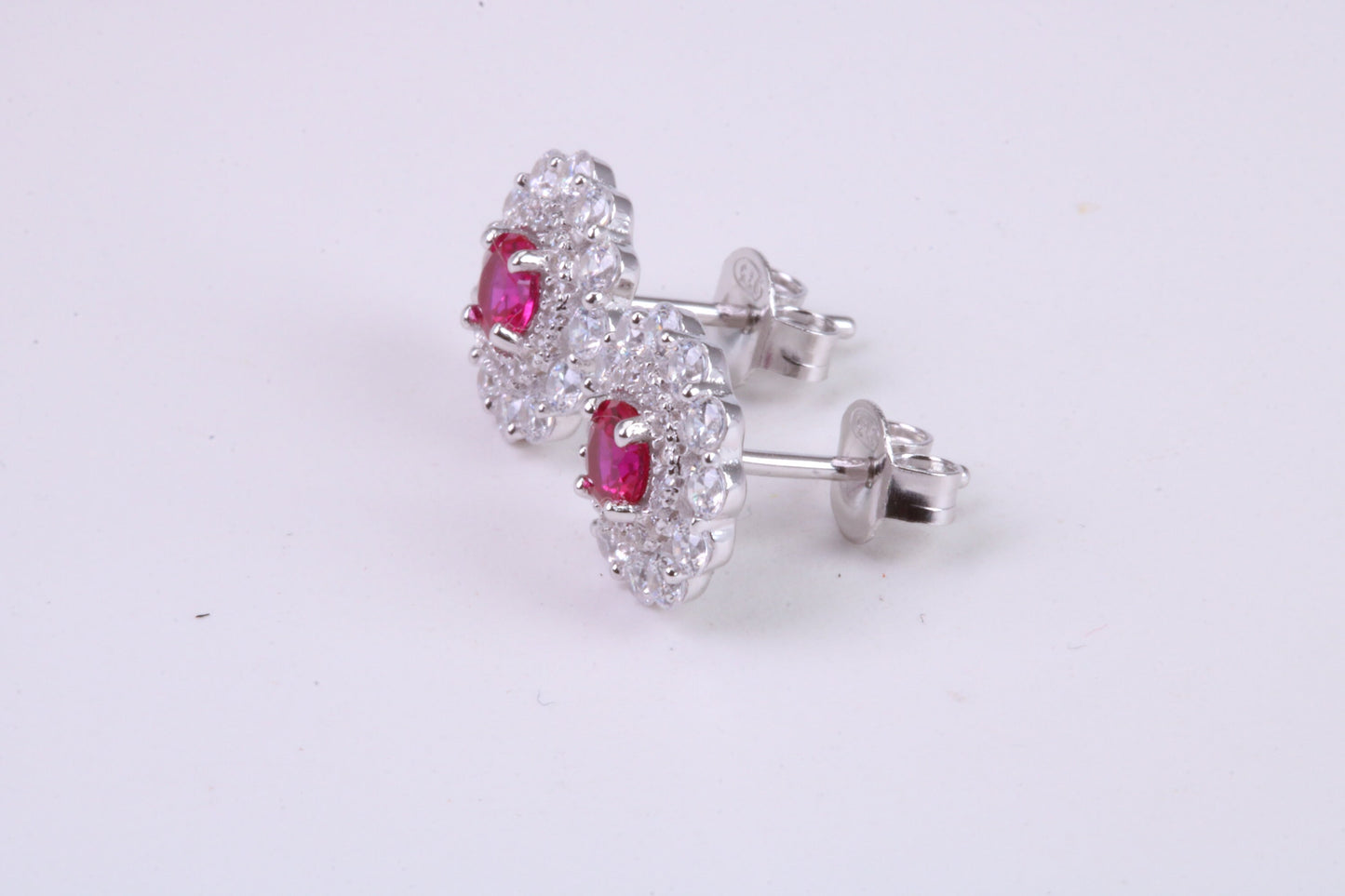 Ruby Red and Diamond White Cubic Zirconia set Stud Earrings, Very Dressy, Made from Solid 925 Grade Sterling Silver