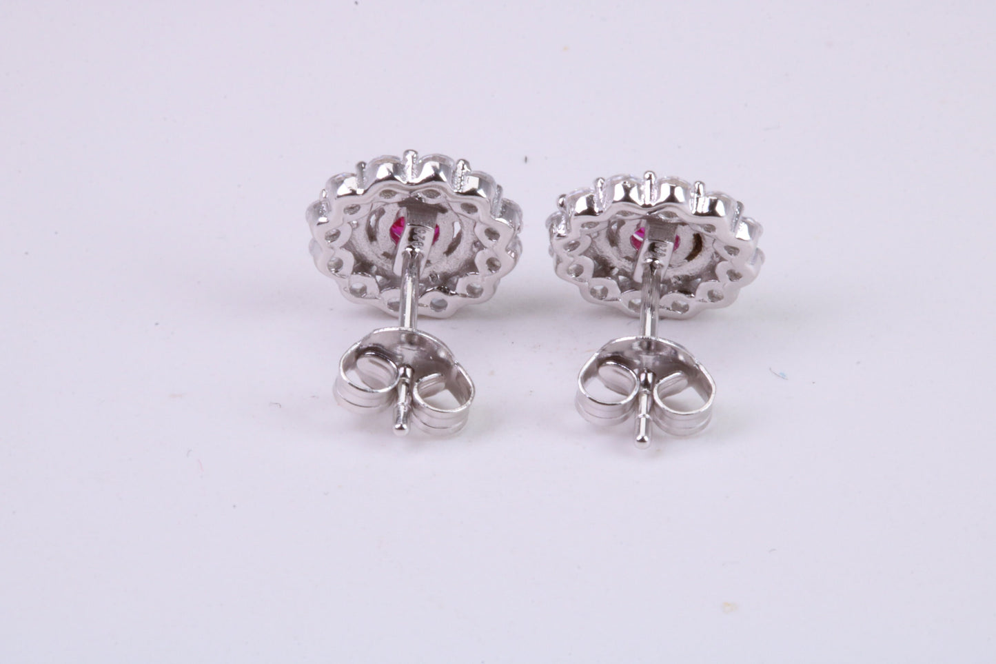 Ruby Red and Diamond White Cubic Zirconia set Stud Earrings, Very Dressy, Made from Solid 925 Grade Sterling Silver