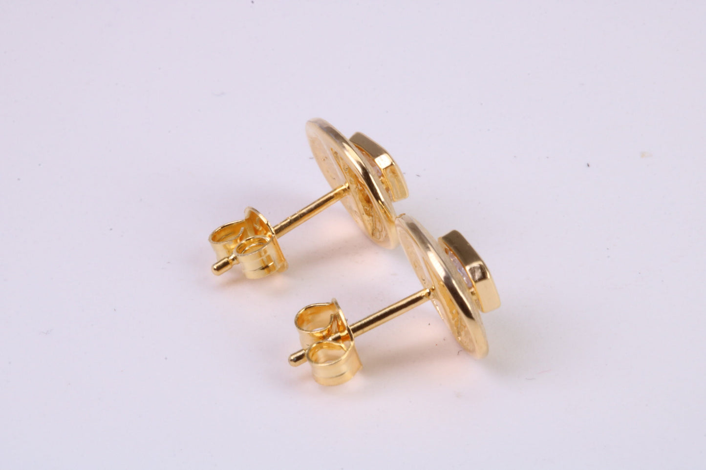 Stud Earrings set with Emerald cut C Z, Very Dressy, Made from Solid 925 Grade Sterling Silver and 18ct Yellow Gold Plated