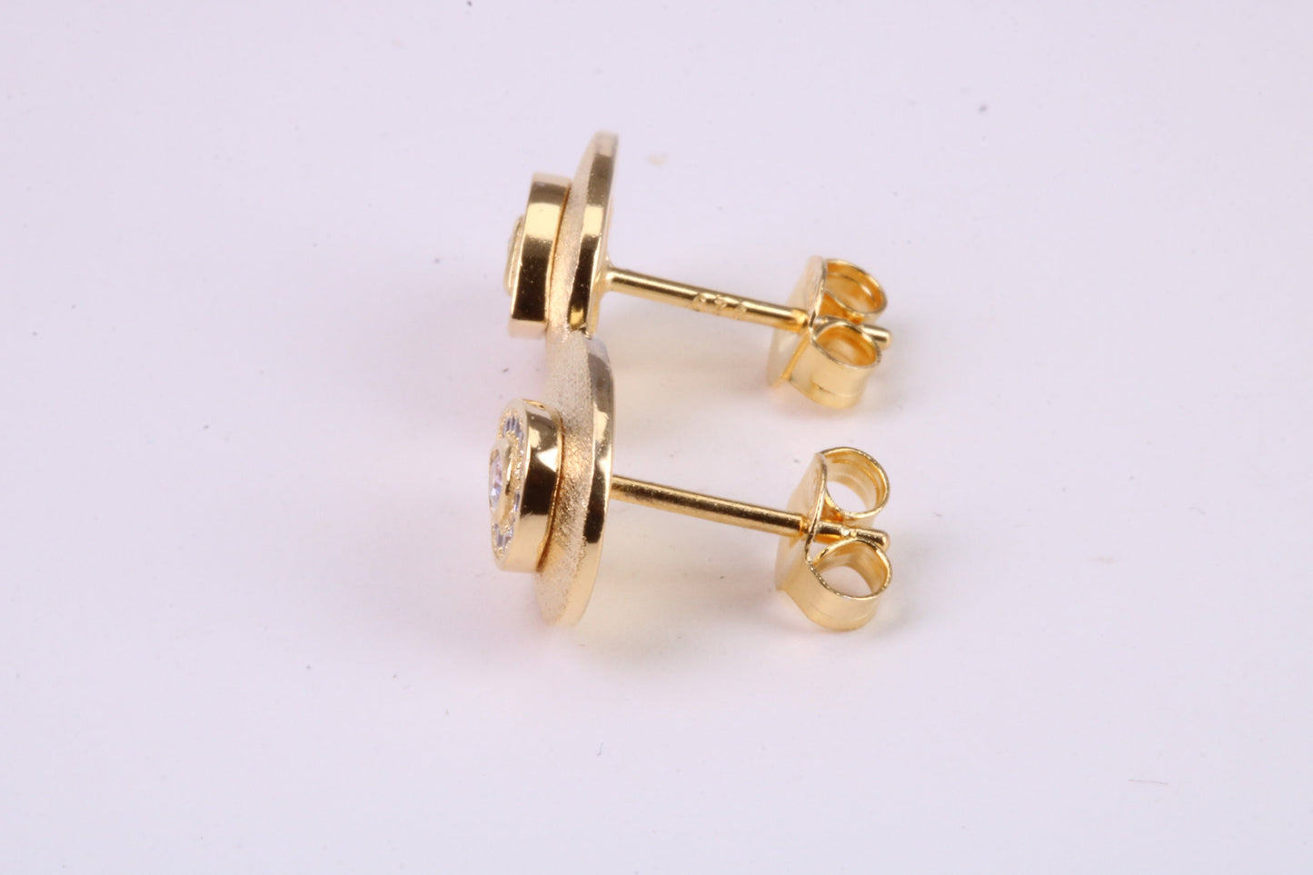 Stud Earrings set with Emerald cut C Z, Very Dressy, Made from Solid 925 Grade Sterling Silver and 18ct Yellow Gold Plated