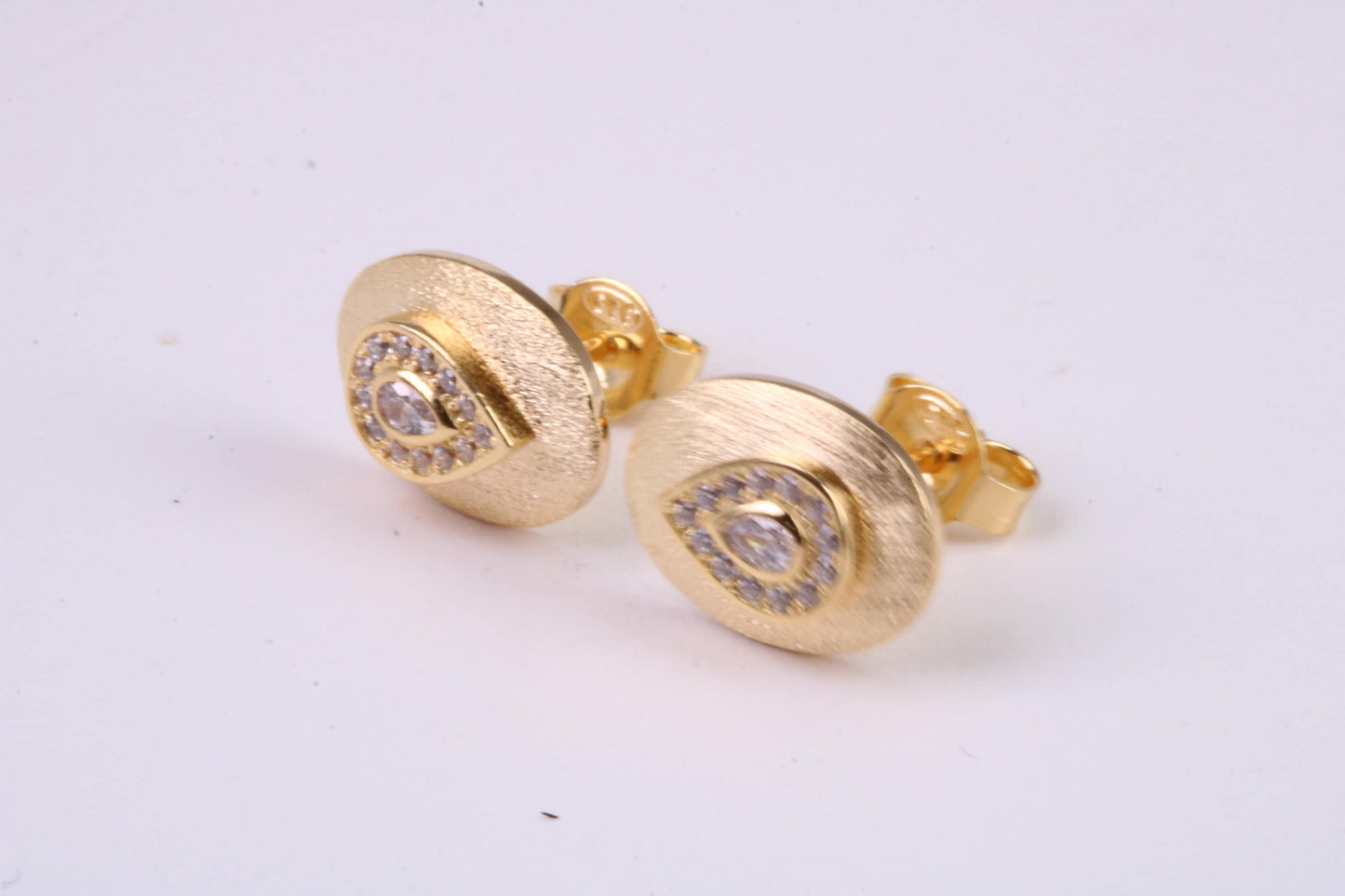 Stud Earrings set with Emerald cut C Z, Very Dressy, Made from Solid 925 Grade Sterling Silver and 18ct Yellow Gold Plated
