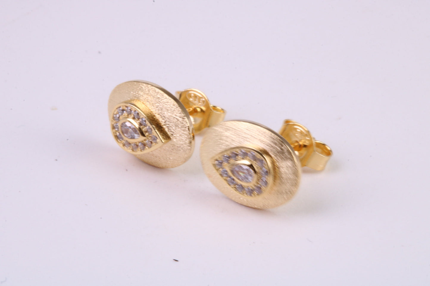 Stud Earrings set with Emerald cut C Z, Very Dressy, Made from Solid 925 Grade Sterling Silver and 18ct Yellow Gold Plated