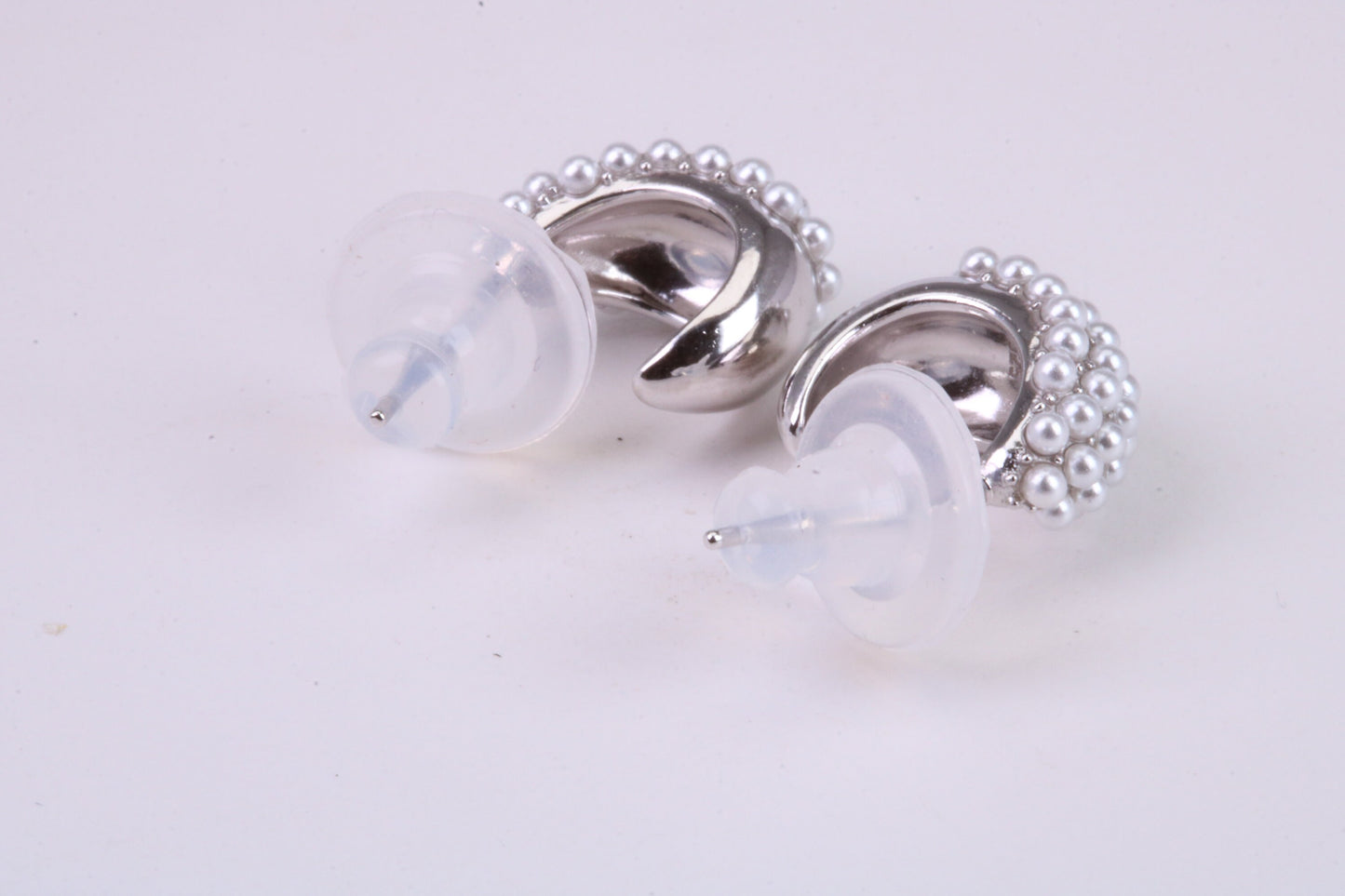 Natural Pearl set Half Hoop Stud Earrings, set in Solid Silver