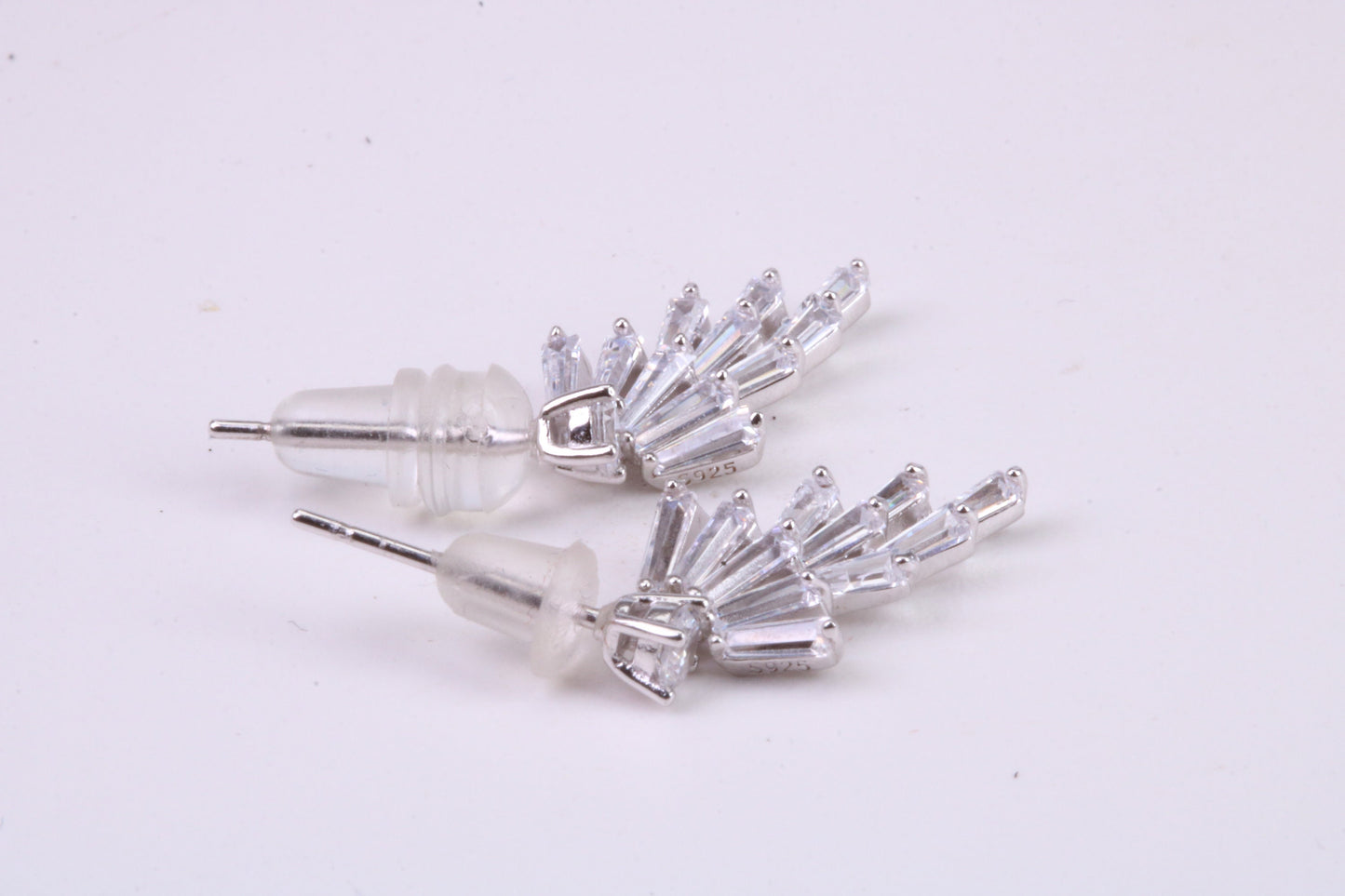 Diamond White Cubic Zirconia set Dropper Stud Earrings, Very Dressy, Made from Solid 925 Grade Sterling Silver