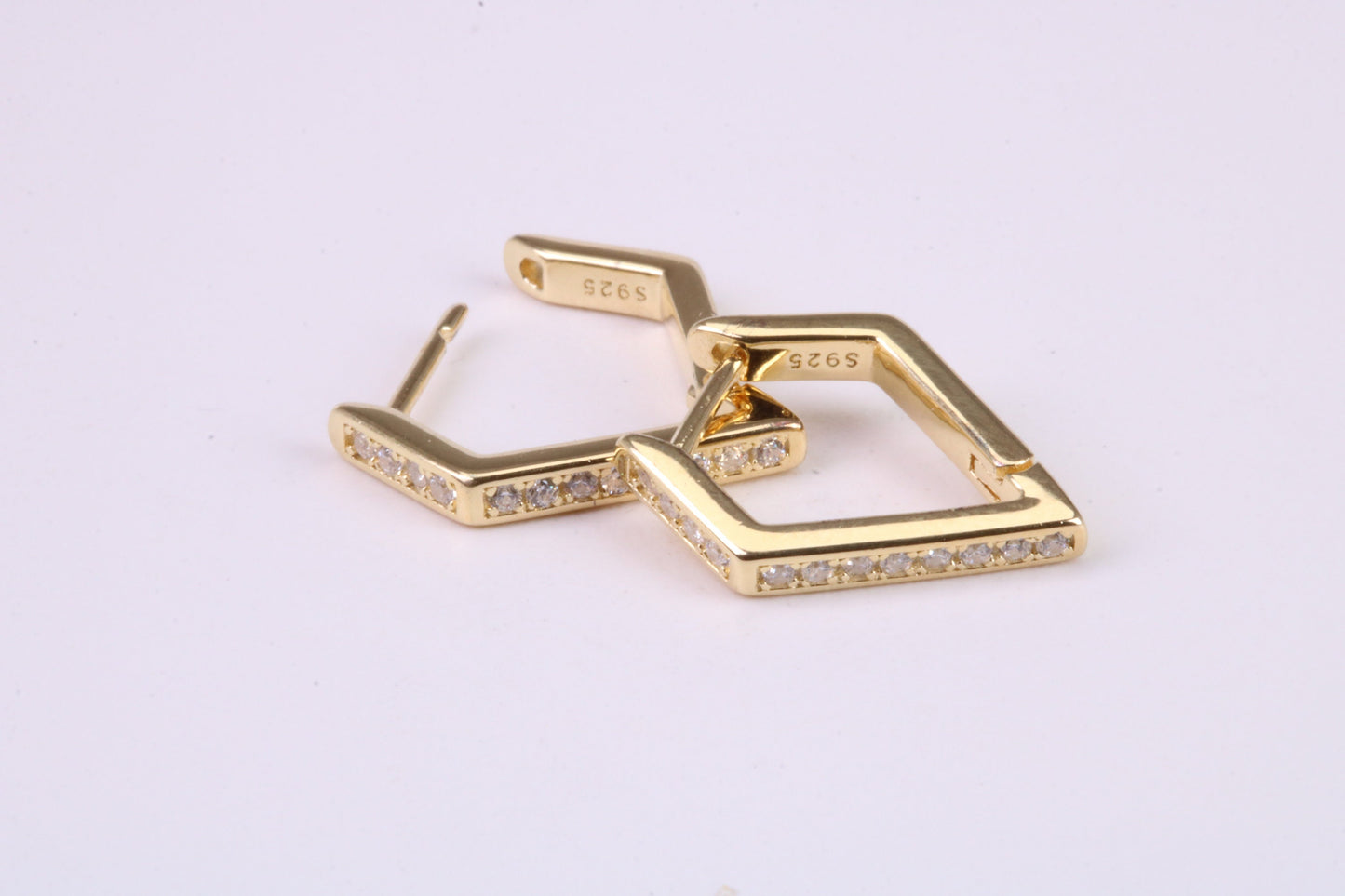 Diamond and Gold Look Half Hoop Earrings, Very Dressy, Made from Solid 925 Grade Sterling Silver and 18ct Yellow Gold Plated