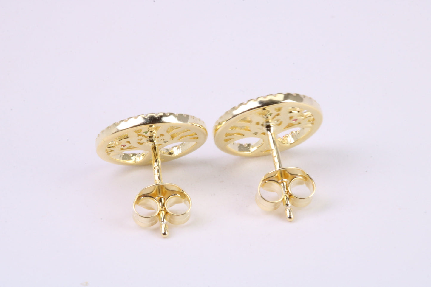 Tree of Life C Z set Stud Earrings, Made from Solid 925 Grade Sterling Silver and 18ct Yellow Gold Plated