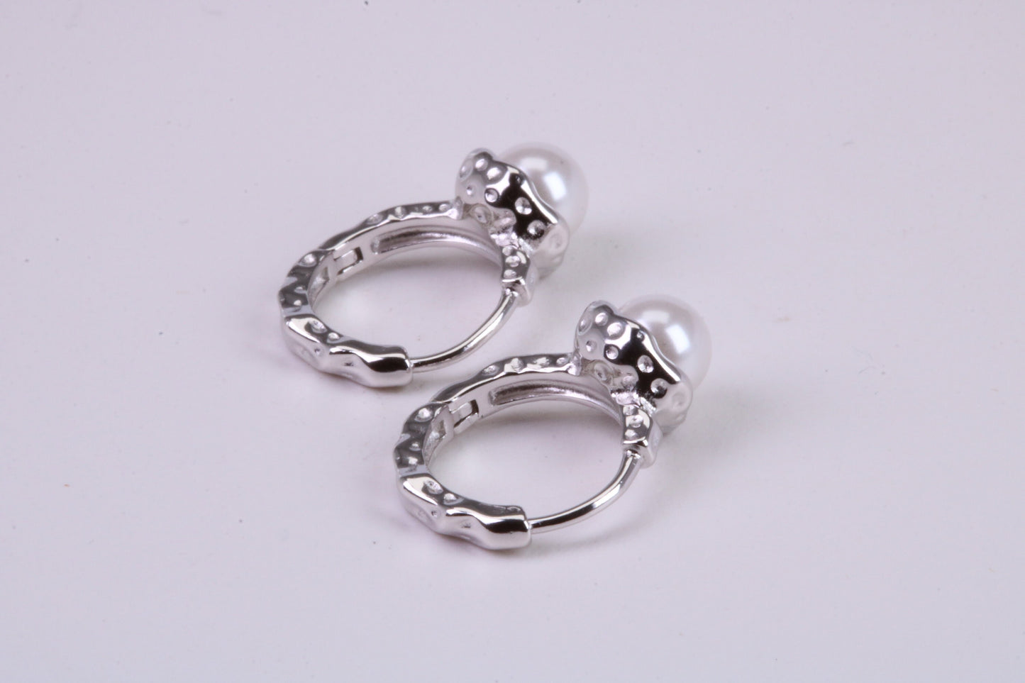 Natural Pearl set Hoop Earrings, set in Solid Silver