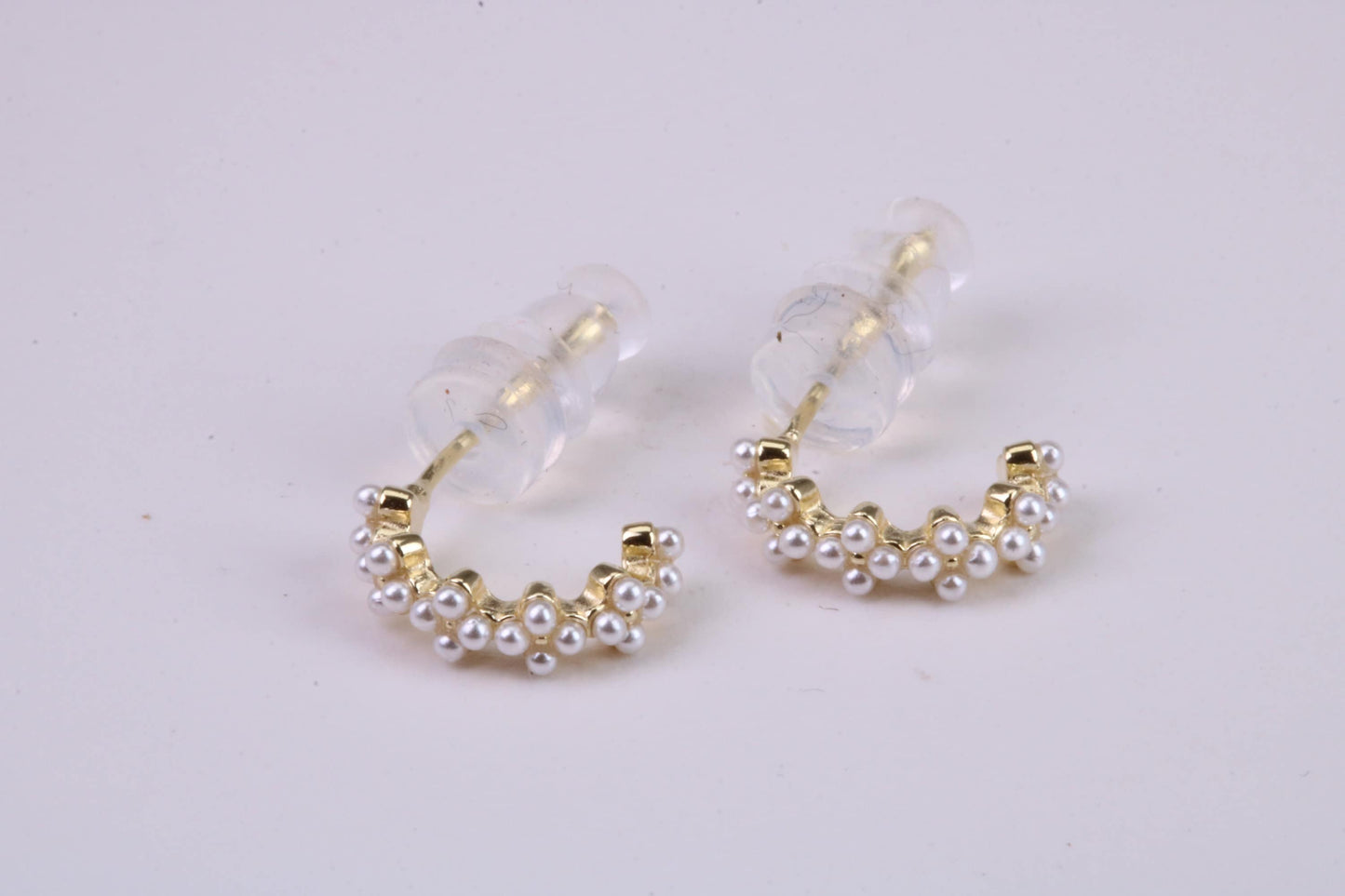 Natural Pearl set Half Hoop Earrings, set in Solid Silver and Further 18ct Yellow Gold