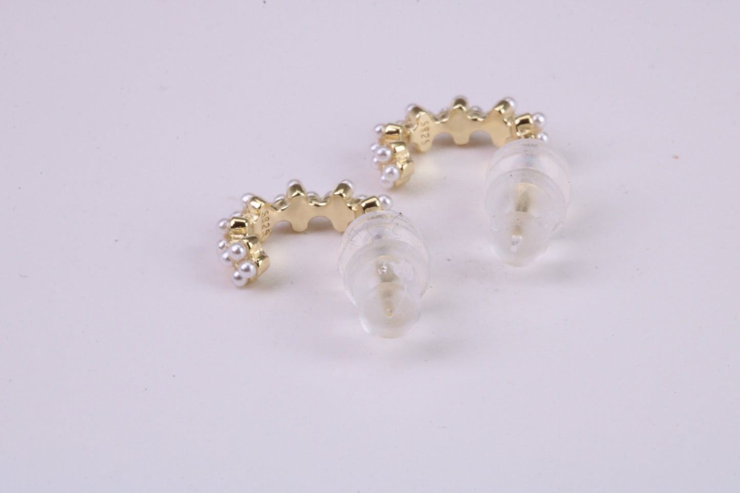 Natural Pearl set Half Hoop Earrings, set in Solid Silver and Further 18ct Yellow Gold