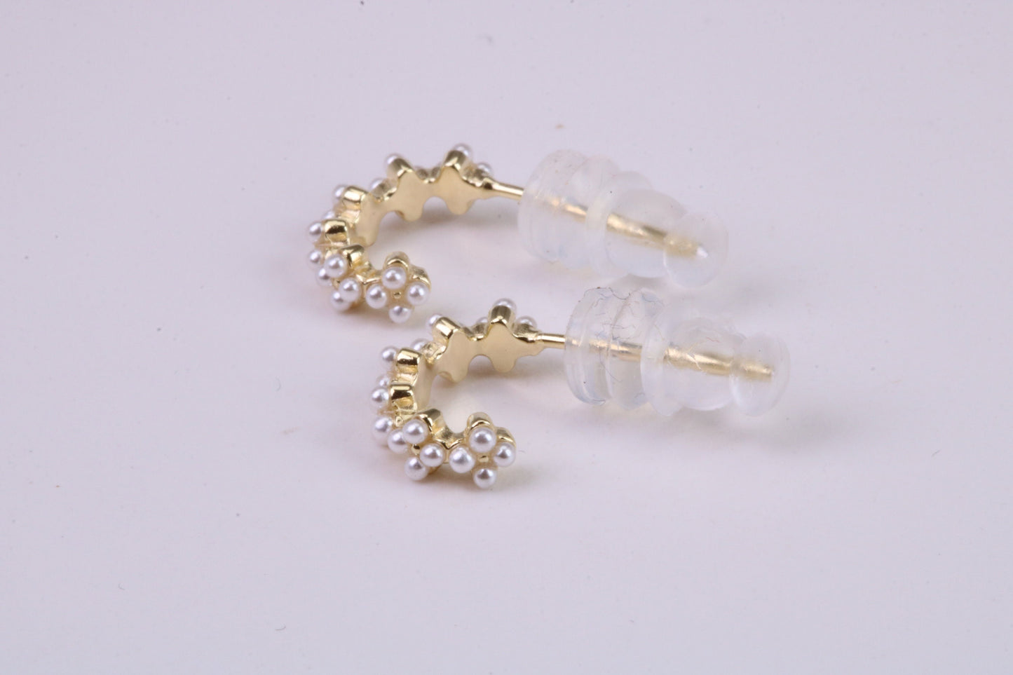 Natural Pearl set Half Hoop Earrings, set in Solid Silver and Further 18ct Yellow Gold