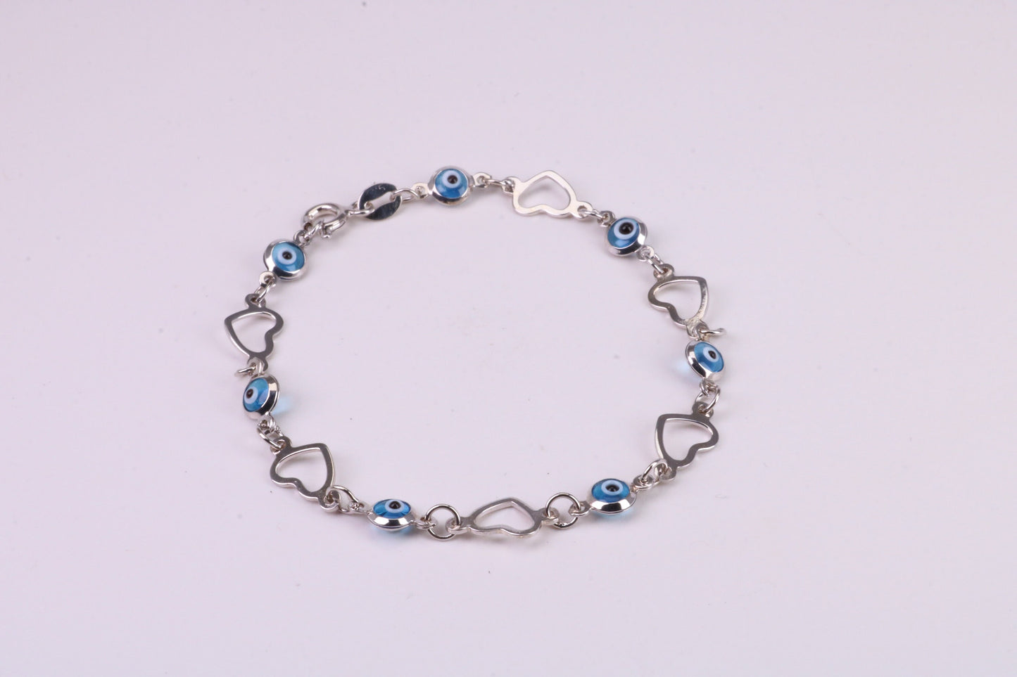 Evil Eye Protector Love Hearts Bracelet, Made from solid Sterling Silver