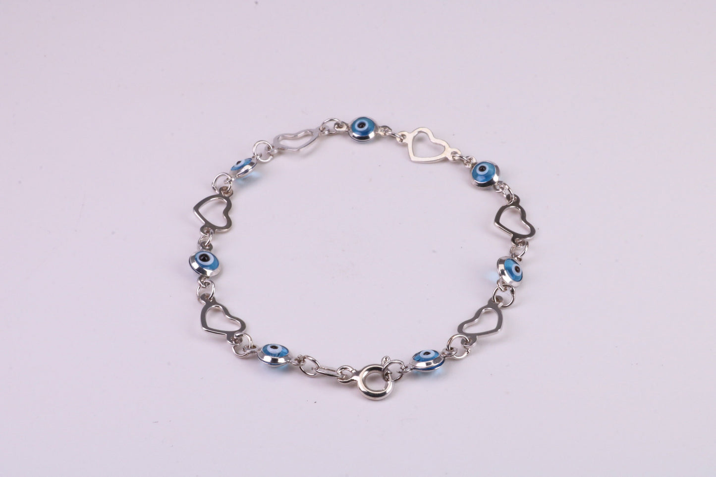 Evil Eye Protector Love Hearts Bracelet, Made from solid Sterling Silver