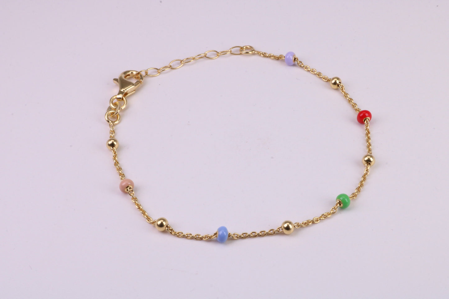 Dainty Rainbow Bracelet, With Length Adjustable Chain, Made from solid Sterling Silver and Further 18ct Yellow Gold Plated