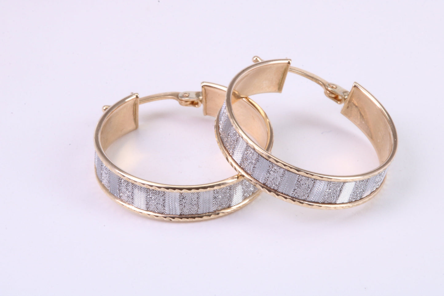 22 mm Round Creole Hoop, Two Tone Shimmer Finish, Earrings Made from 9ct Yellow Gold