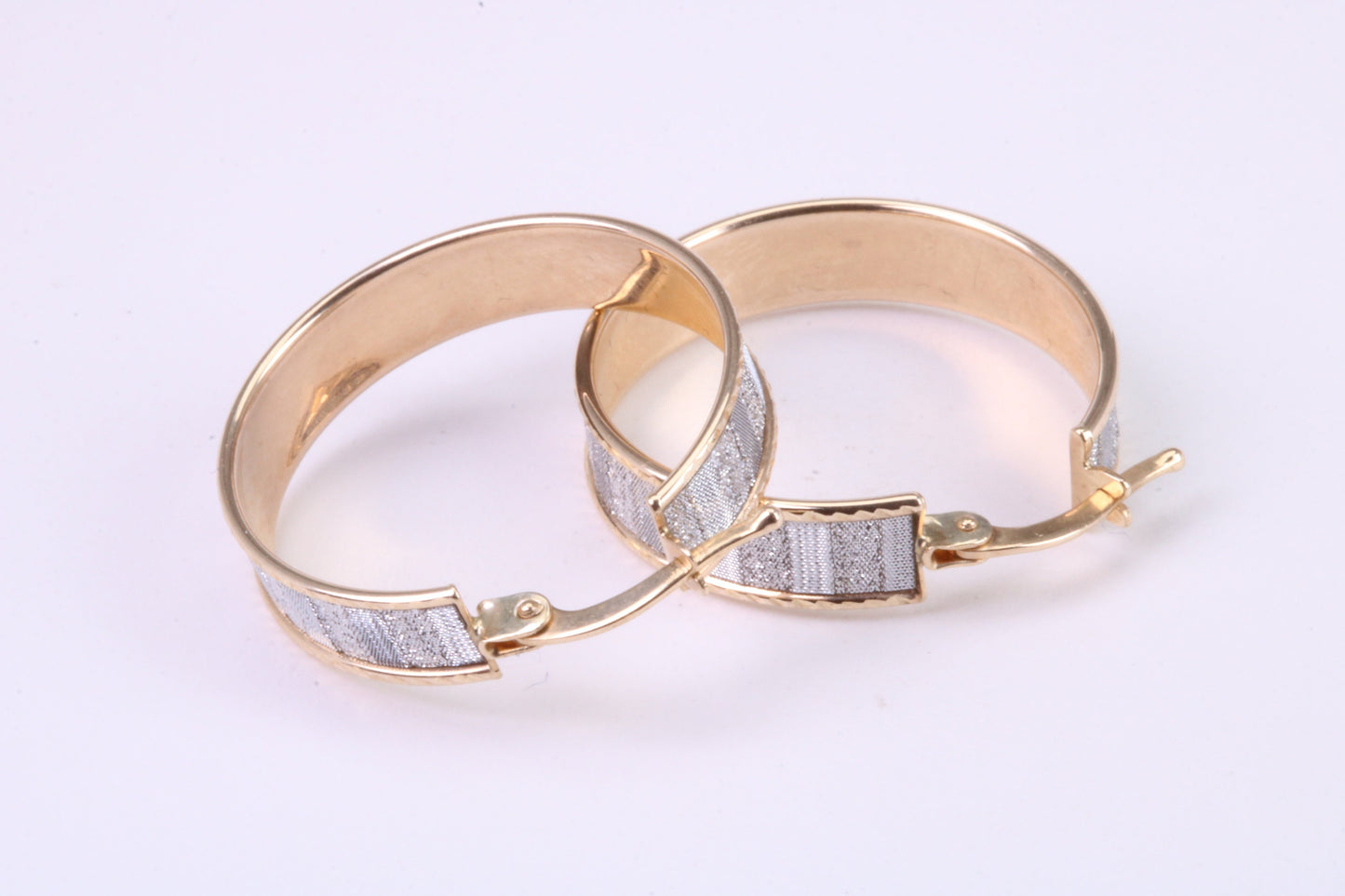 22 mm Round Creole Hoop, Two Tone Shimmer Finish, Earrings Made from 9ct Yellow Gold
