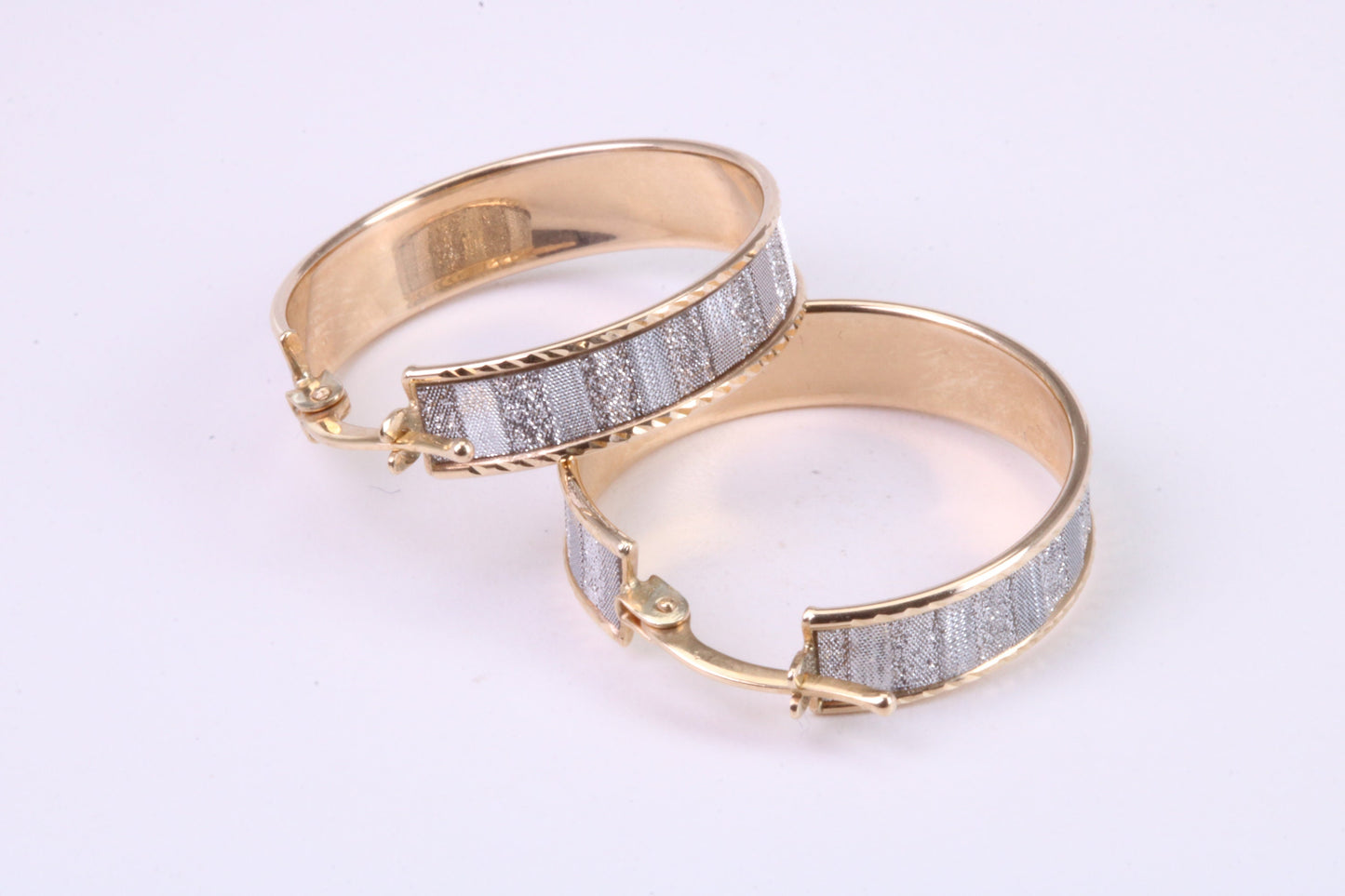 22 mm Round Creole Hoop, Two Tone Shimmer Finish, Earrings Made from 9ct Yellow Gold