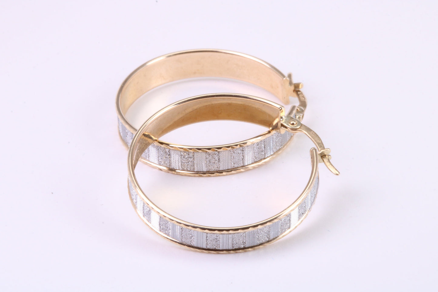 28 mm Round Creole Hoop, Two Tone Shimmer Finish, Earrings Made from 9ct Yellow Gold