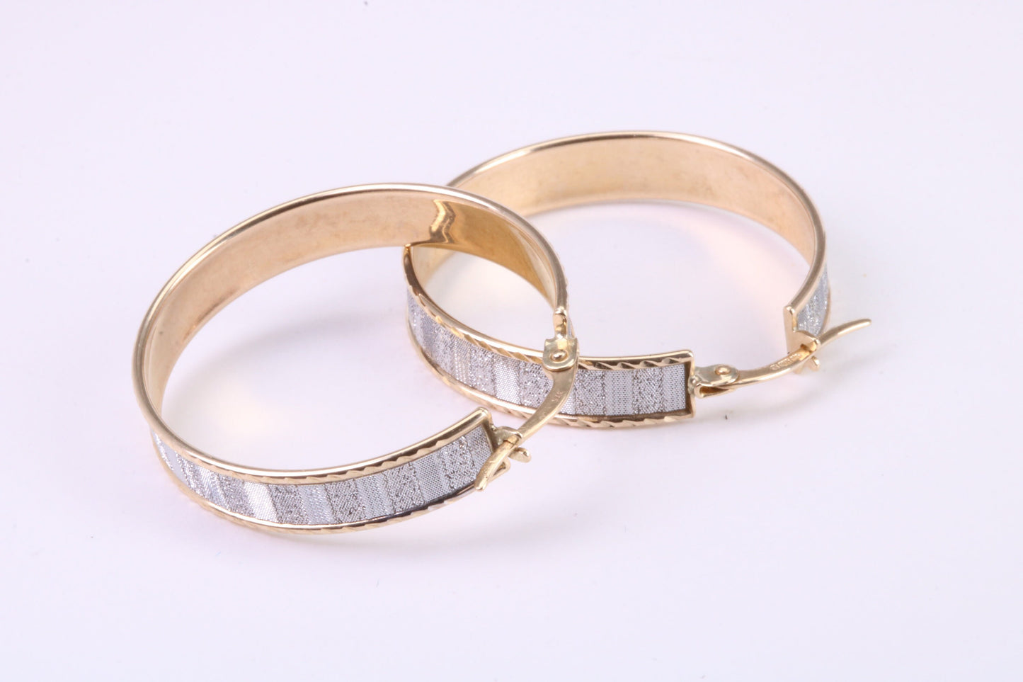28 mm Round Creole Hoop, Two Tone Shimmer Finish, Earrings Made from 9ct Yellow Gold