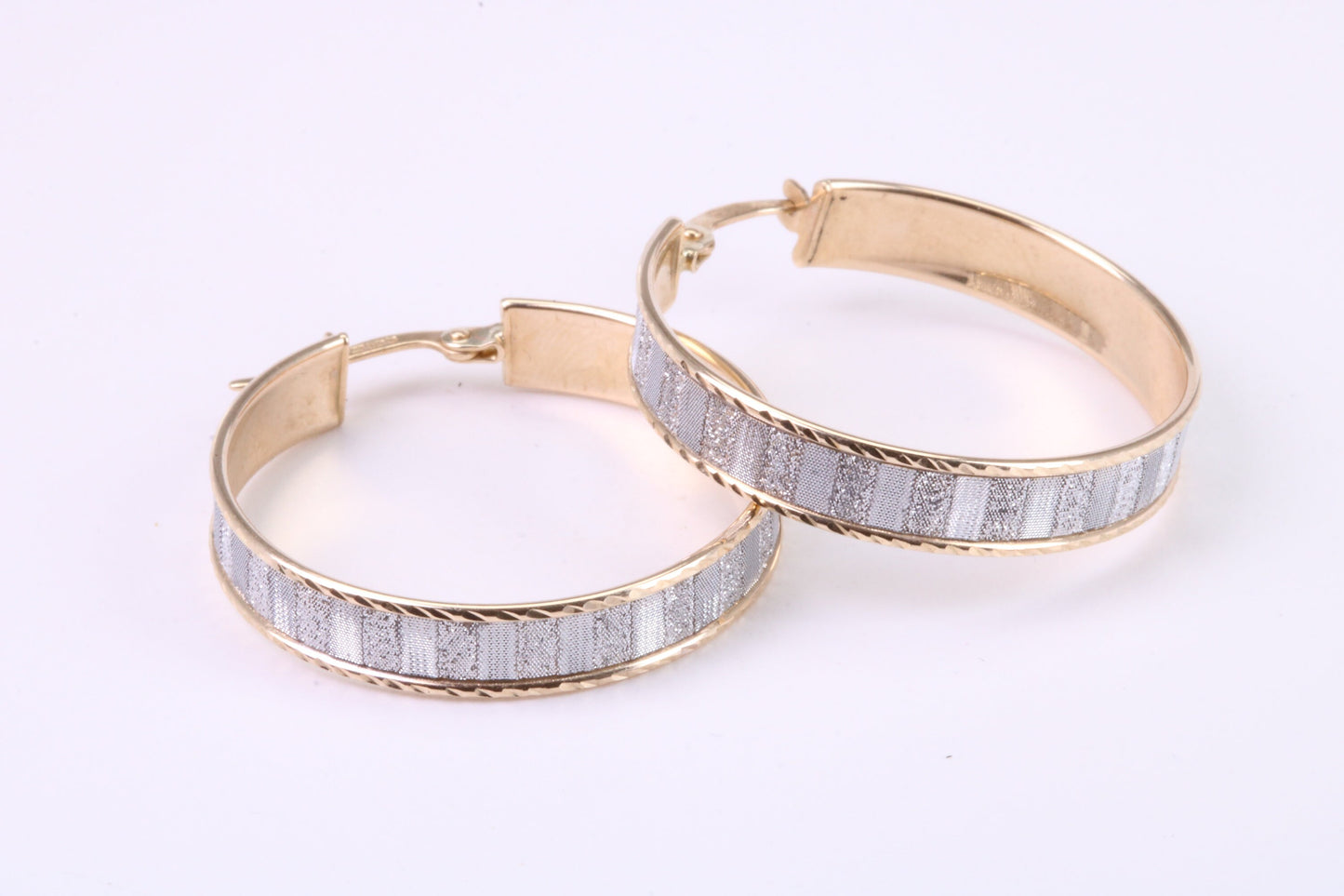 28 mm Round Creole Hoop, Two Tone Shimmer Finish, Earrings Made from 9ct Yellow Gold